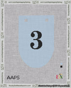A taped needlepoint canvas with the design: Banner 18 mesh count Rounded 3 Black on Light Blue.