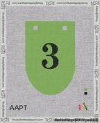 A taped needlepoint canvas with the design: Banner 18 mesh count Rounded 3 Black on Light Green.