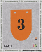 A taped needlepoint canvas with the design: Banner 18 mesh count Rounded 3 Black on Orange.