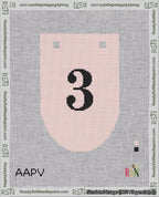 A taped needlepoint canvas with the design: Banner 18 mesh count Rounded 3 Black on Pink.