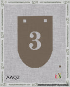 A taped needlepoint canvas with the design: Banner 18 mesh count Rounded 3 White on Brown.