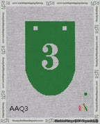 A taped needlepoint canvas with the design: Banner 18 mesh count Rounded 3 White on Green.
