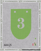 A taped needlepoint canvas with the design: Banner 18 mesh count Rounded 3 White on Light Green.