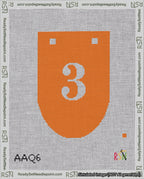 A taped needlepoint canvas with the design: Banner 18 mesh count Rounded 3 White on Orange.