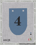 A taped needlepoint canvas with the design: Banner 18 mesh count Rounded 4 Black on Blue.