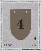 A taped needlepoint canvas with the design: Banner 18 mesh count Rounded 4 Black on Brown.