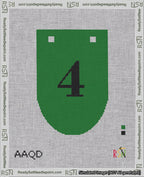 A taped needlepoint canvas with the design: Banner 18 mesh count Rounded 4 Black on Green.