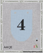 A taped needlepoint canvas with the design: Banner 18 mesh count Rounded 4 Black on Light Blue.