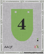 A taped needlepoint canvas with the design: Banner 18 mesh count Rounded 4 Black on Light Green.