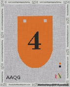 A taped needlepoint canvas with the design: Banner 18 mesh count Rounded 4 Black on Orange.