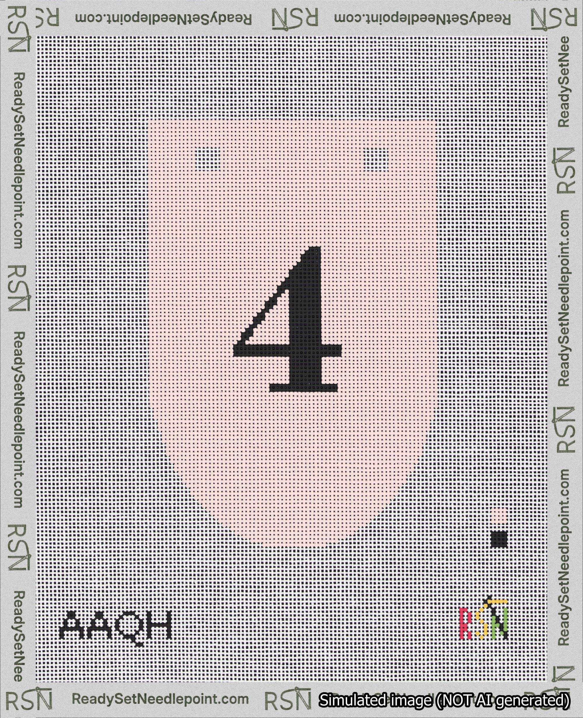 A taped needlepoint canvas with the design: Banner 18 mesh count Rounded 4 Black on Pink.