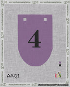 A taped needlepoint canvas with the design: Banner 18 mesh count Rounded 4 Black on Purple.