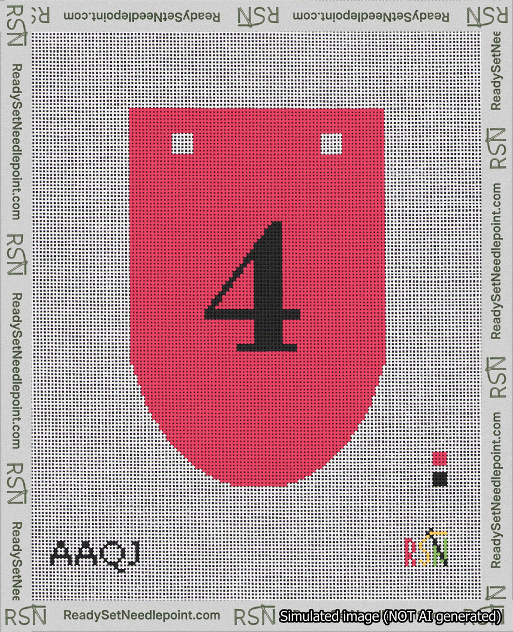 A taped needlepoint canvas with the design: Banner 18 mesh count Rounded 4 Black on Red.