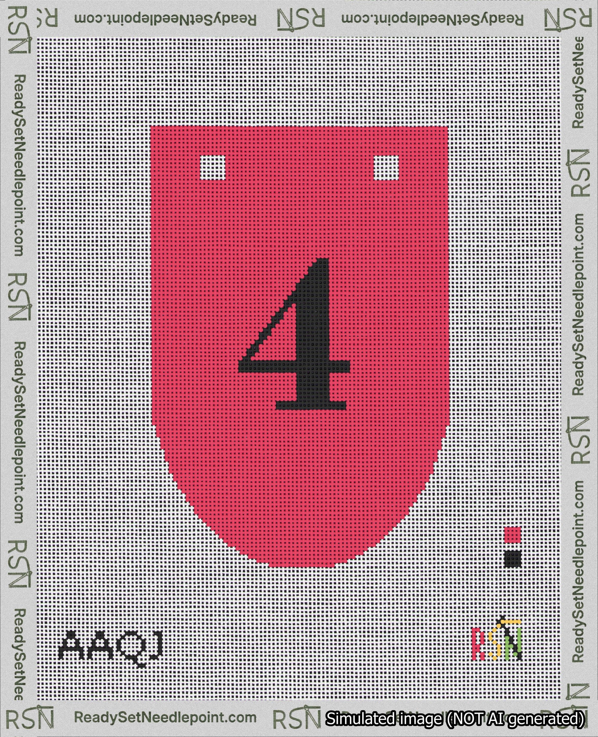 A taped needlepoint canvas with the design: Banner 18 mesh count Rounded 4 Black on Red.