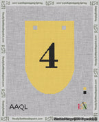 A taped needlepoint canvas with the design: Banner 18 mesh count Rounded 4 Black on Yellow.
