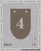 A taped needlepoint canvas with the design: Banner 18 mesh count Rounded 4 White on Brown.