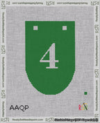 A taped needlepoint canvas with the design: Banner 18 mesh count Rounded 4 White on Green.