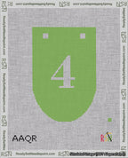 A taped needlepoint canvas with the design: Banner 18 mesh count Rounded 4 White on Light Green.
