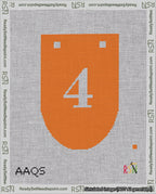 A taped needlepoint canvas with the design: Banner 18 mesh count Rounded 4 White on Orange.