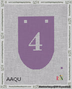 A taped needlepoint canvas with the design: Banner 18 mesh count Rounded 4 White on Purple.