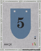 A taped needlepoint canvas with the design: Banner 18 mesh count Rounded 5 Black on Blue.