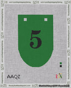A taped needlepoint canvas with the design: Banner 18 mesh count Rounded 5 Black on Green.