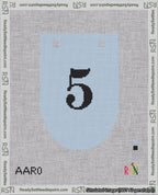 A taped needlepoint canvas with the design: Banner 18 mesh count Rounded 5 Black on Light Blue.