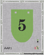 A taped needlepoint canvas with the design: Banner 18 mesh count Rounded 5 Black on Light Green.