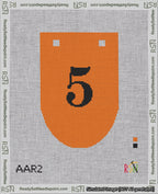 A taped needlepoint canvas with the design: Banner 18 mesh count Rounded 5 Black on Orange.