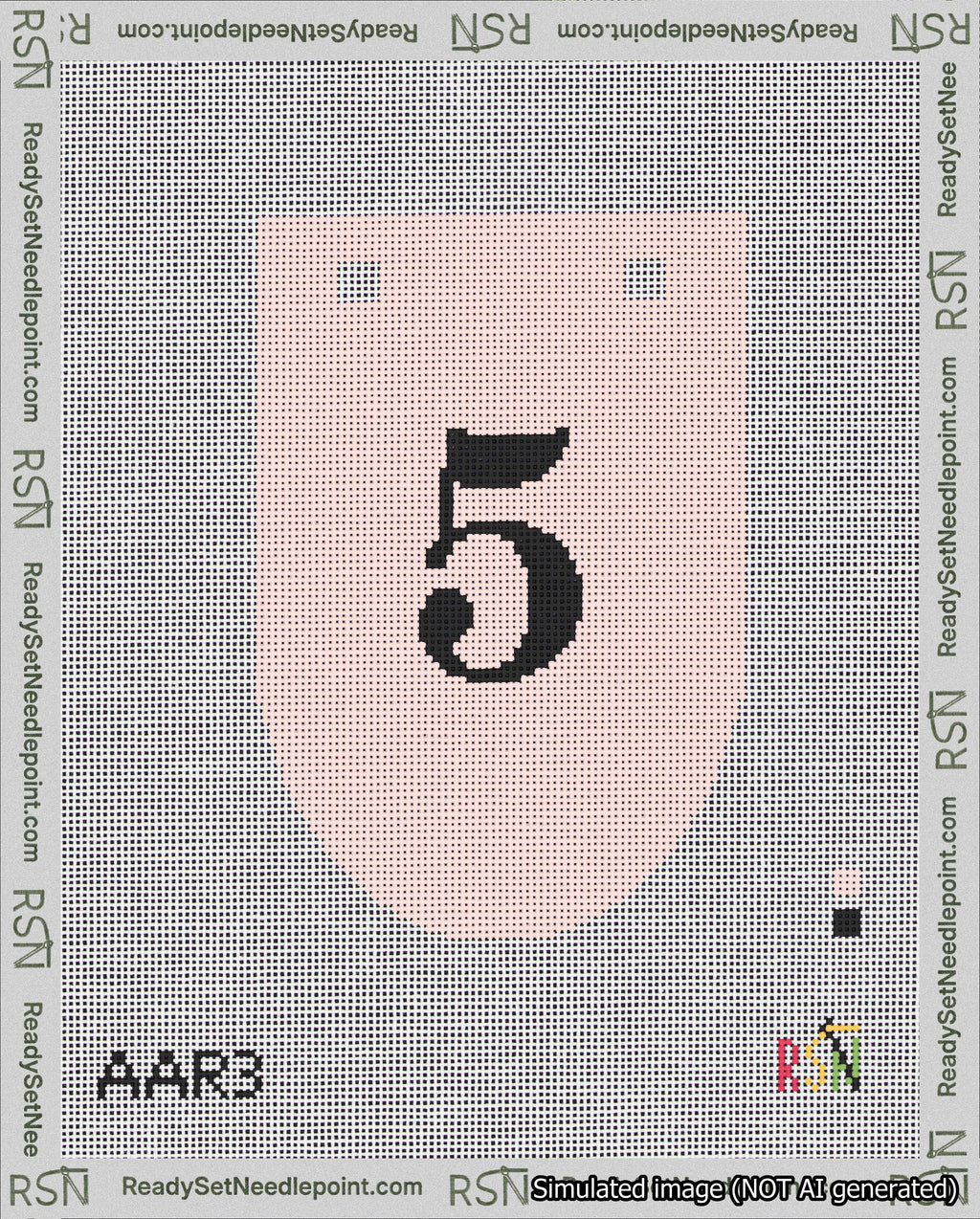 A taped needlepoint canvas with the design: Banner 18 mesh count Rounded 5 Black on Pink.