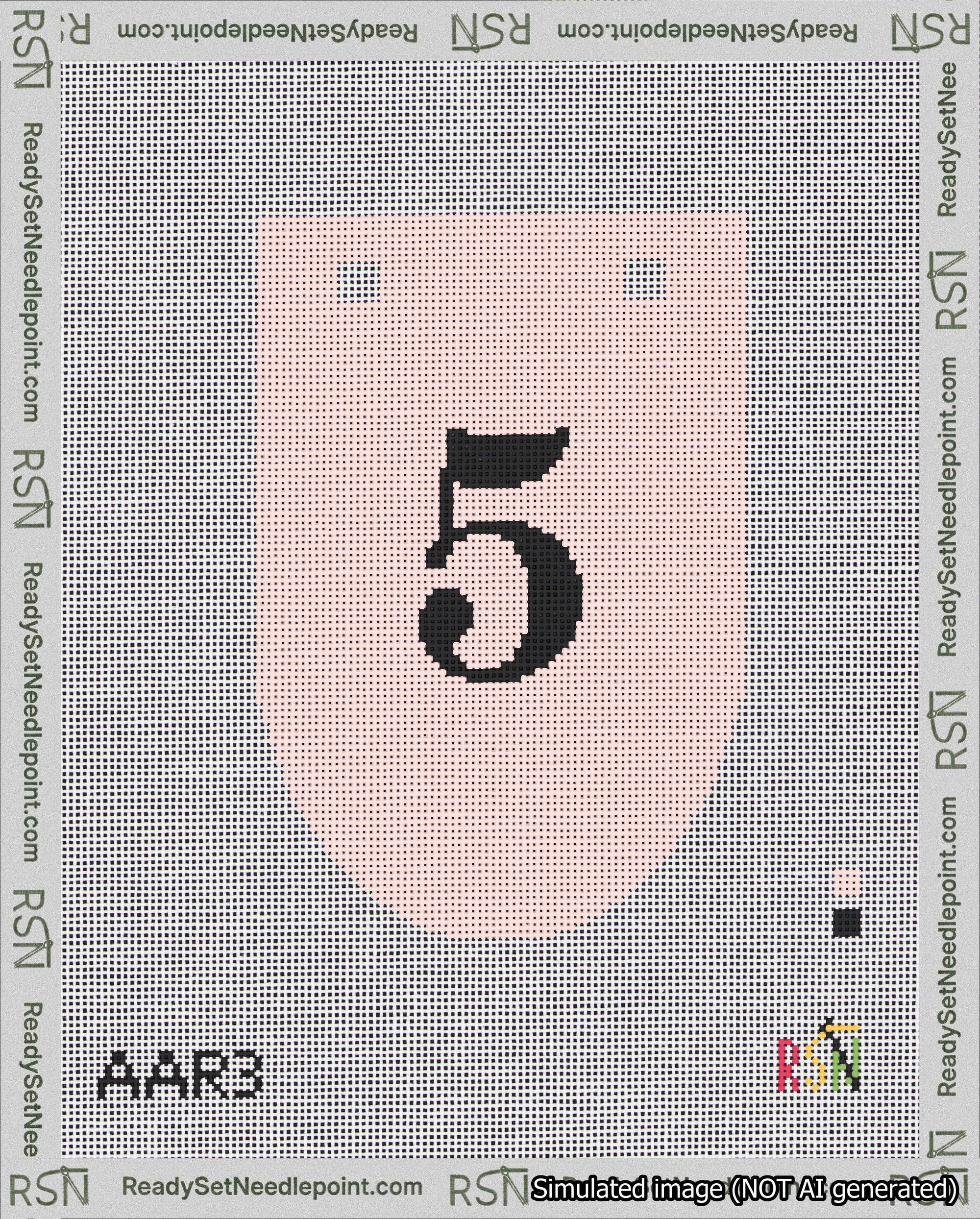 A taped needlepoint canvas with the design: Banner 18 mesh count Rounded 5 Black on Pink.