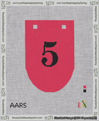 A taped needlepoint canvas with the design: Banner 18 mesh count Rounded 5 Black on Red.