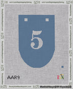 A taped needlepoint canvas with the design: Banner 18 mesh count Rounded 5 White on Blue.