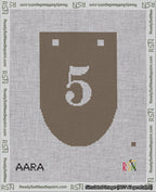 A taped needlepoint canvas with the design: Banner 18 mesh count Rounded 5 White on Brown.