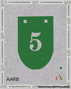 A taped needlepoint canvas with the design: Banner 18 mesh count Rounded 5 White on Green.