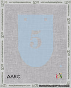 A taped needlepoint canvas with the design: Banner 18 mesh count Rounded 5 White on Light Blue.