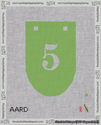 A taped needlepoint canvas with the design: Banner 18 mesh count Rounded 5 White on Light Green.
