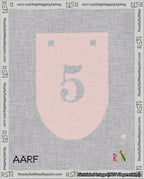 A taped needlepoint canvas with the design: Banner 18 mesh count Rounded 5 White on Pink.