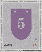 A taped needlepoint canvas with the design: Banner 18 mesh count Rounded 5 White on Purple.