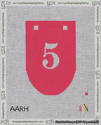 A taped needlepoint canvas with the design: Banner 18 mesh count Rounded 5 White on Red.