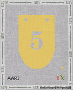 A taped needlepoint canvas with the design: Banner 18 mesh count Rounded 5 White on Yellow.