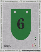A taped needlepoint canvas with the design: Banner 18 mesh count Rounded 6 Black on Green.