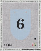 A taped needlepoint canvas with the design: Banner 18 mesh count Rounded 6 Black on Light Blue.