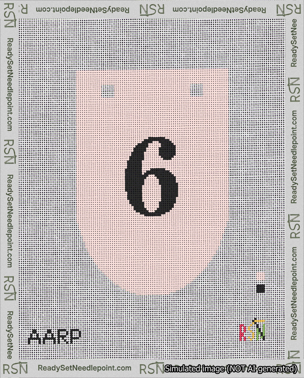 A taped needlepoint canvas with the design: Banner 18 mesh count Rounded 6 Black on Pink.