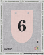 A taped needlepoint canvas with the design: Banner 18 mesh count Rounded 6 Black on Pink.