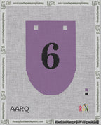 A taped needlepoint canvas with the design: Banner 18 mesh count Rounded 6 Black on Purple.