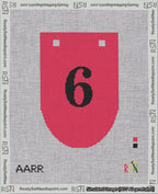 A taped needlepoint canvas with the design: Banner 18 mesh count Rounded 6 Black on Red.