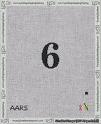 A taped needlepoint canvas with the design: Banner 18 mesh count Rounded 6 Black on White.