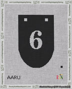 A taped needlepoint canvas with the design: Banner 18 mesh count Rounded 6 White on Black.
