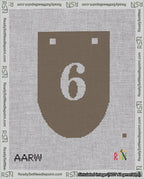 A taped needlepoint canvas with the design: Banner 18 mesh count Rounded 6 White on Brown.